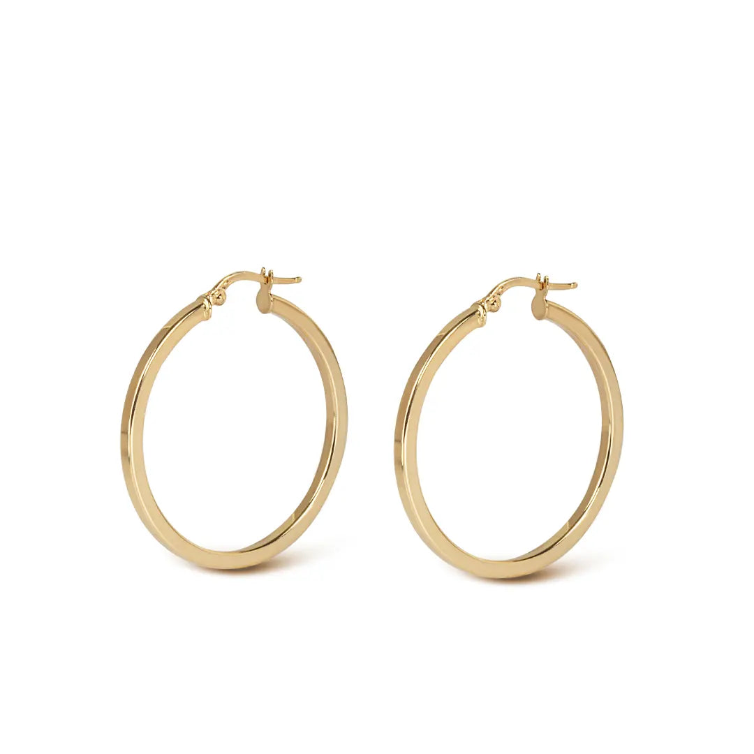 14K Gold classic minimal round hoops