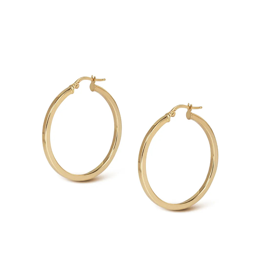 14K Gold classic minimal round hoops, big size