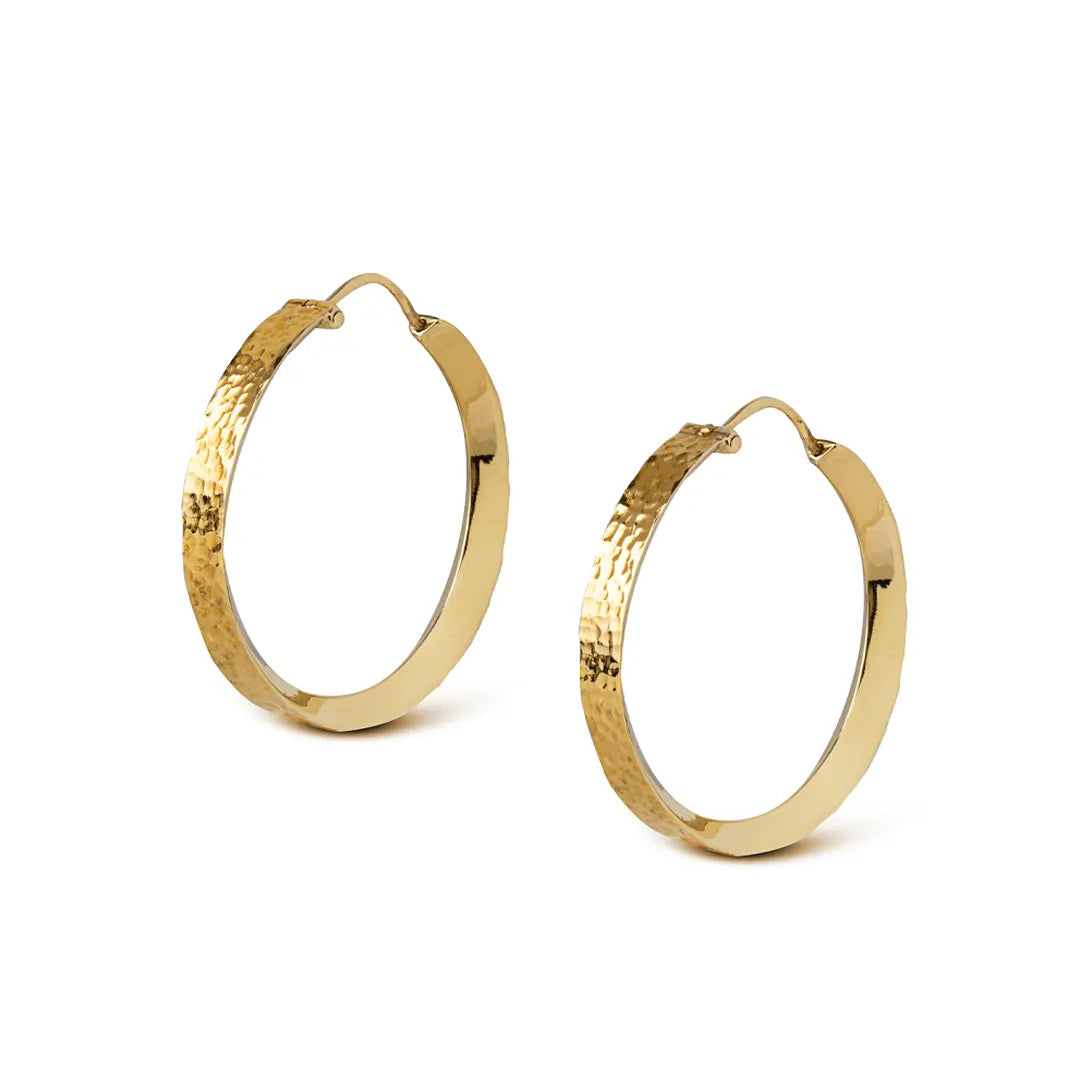14K Gold thick round hammered  hoops
