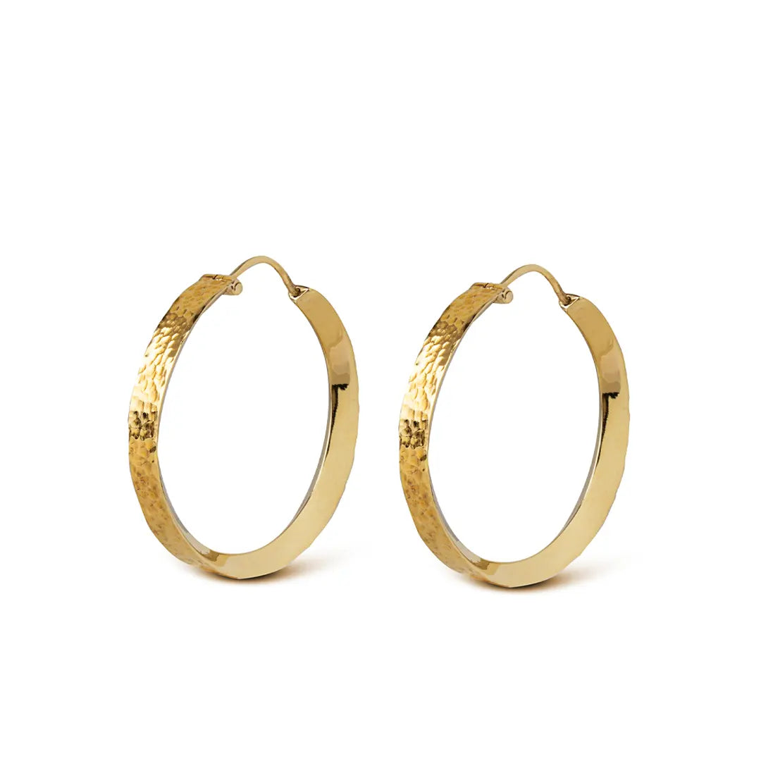 14K Gold thick round hammered  hoops