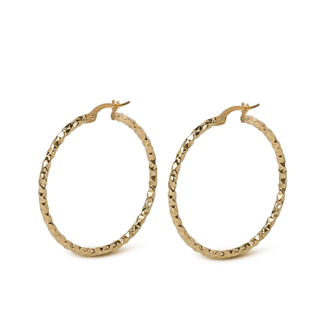14K Gold thin round hammered  hoops
