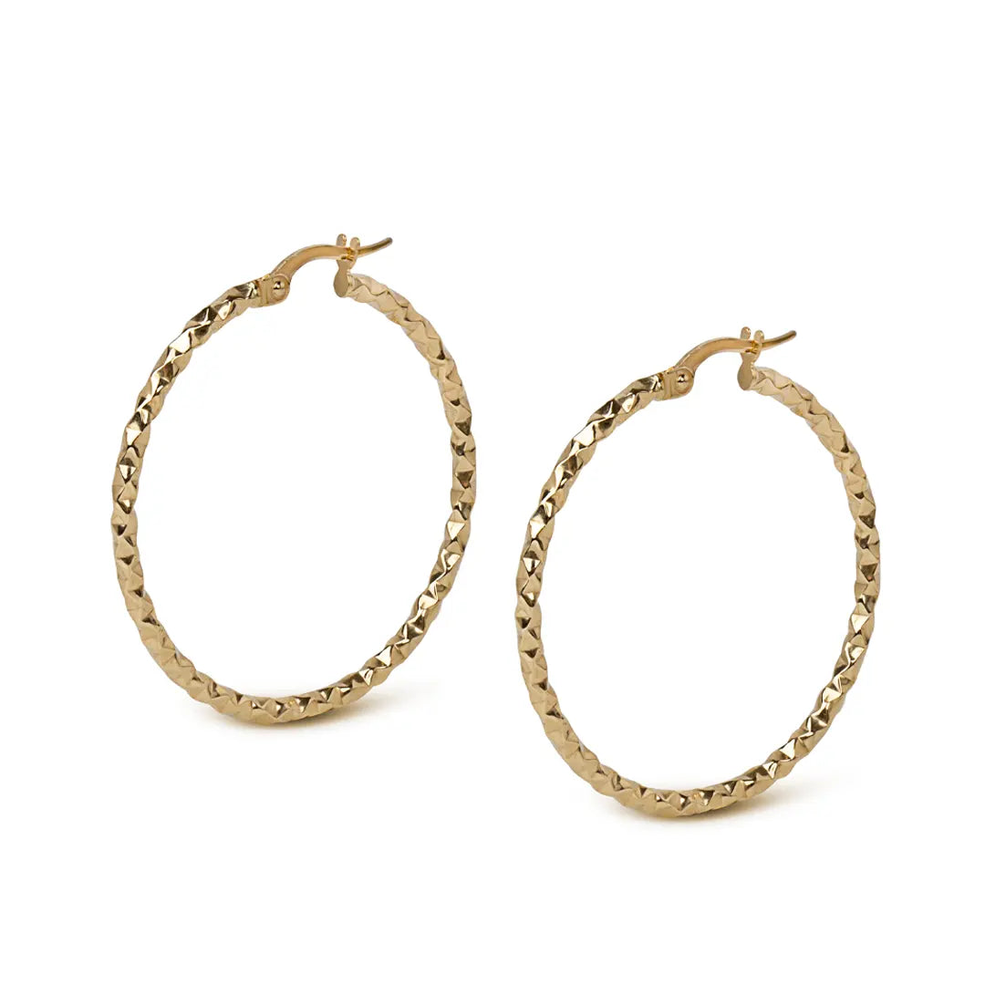 14K Gold thin round hammered  hoops