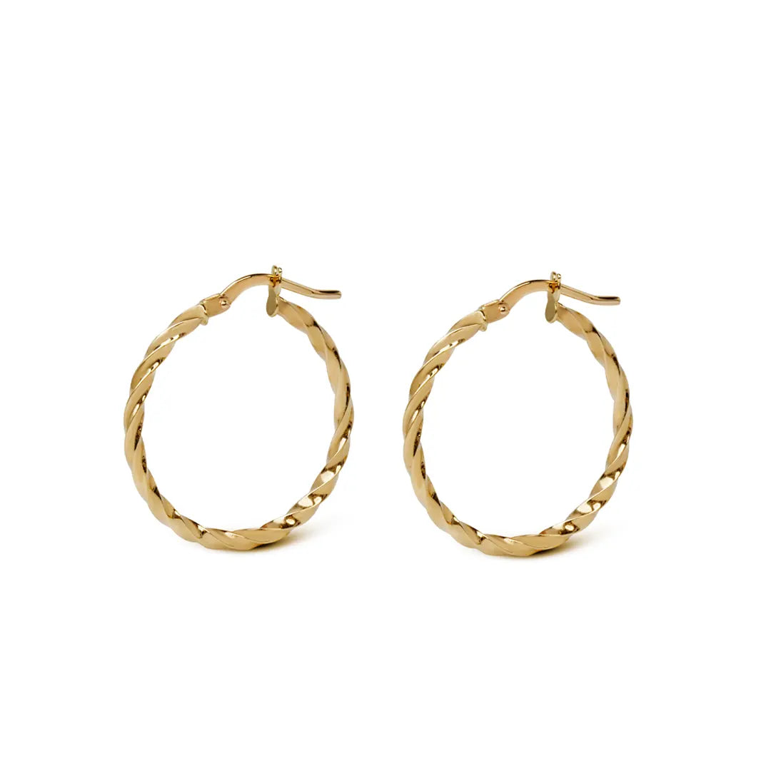 14K Gold thin round twisted  hoops