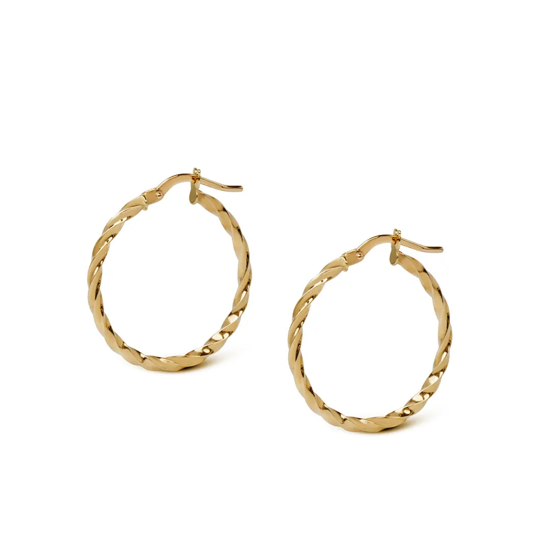14K Gold thin round twisted  hoops, big size
