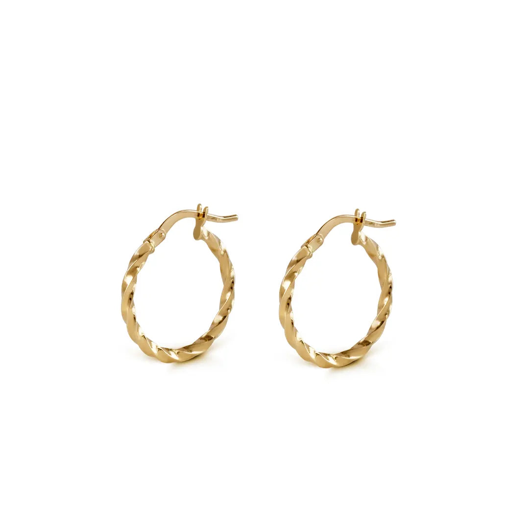 14K Gold thin round twisted  hoops