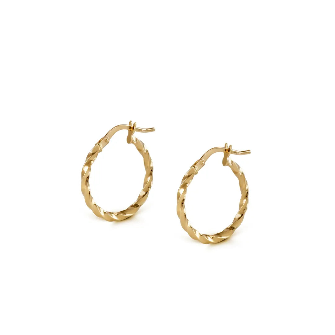 14K Gold thin round twisted  hoops, medium size