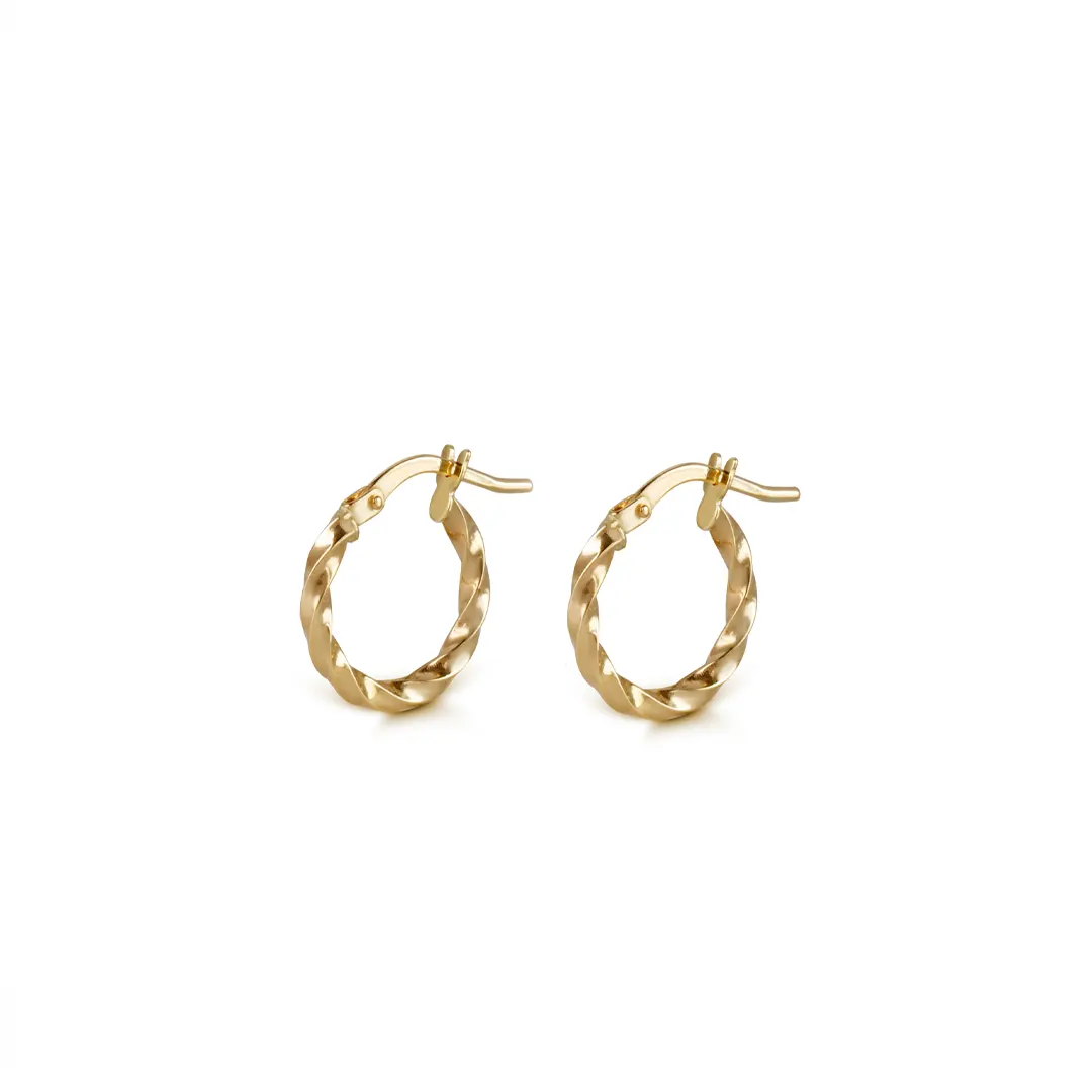14K Gold thin round twisted  hoops