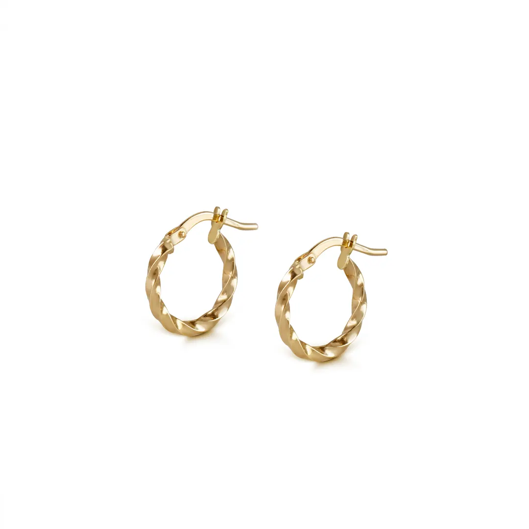 14K Gold thin round twisted  hoops, small size