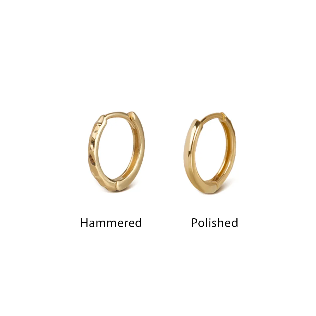 14K Gold super tiny hammered round  hoops