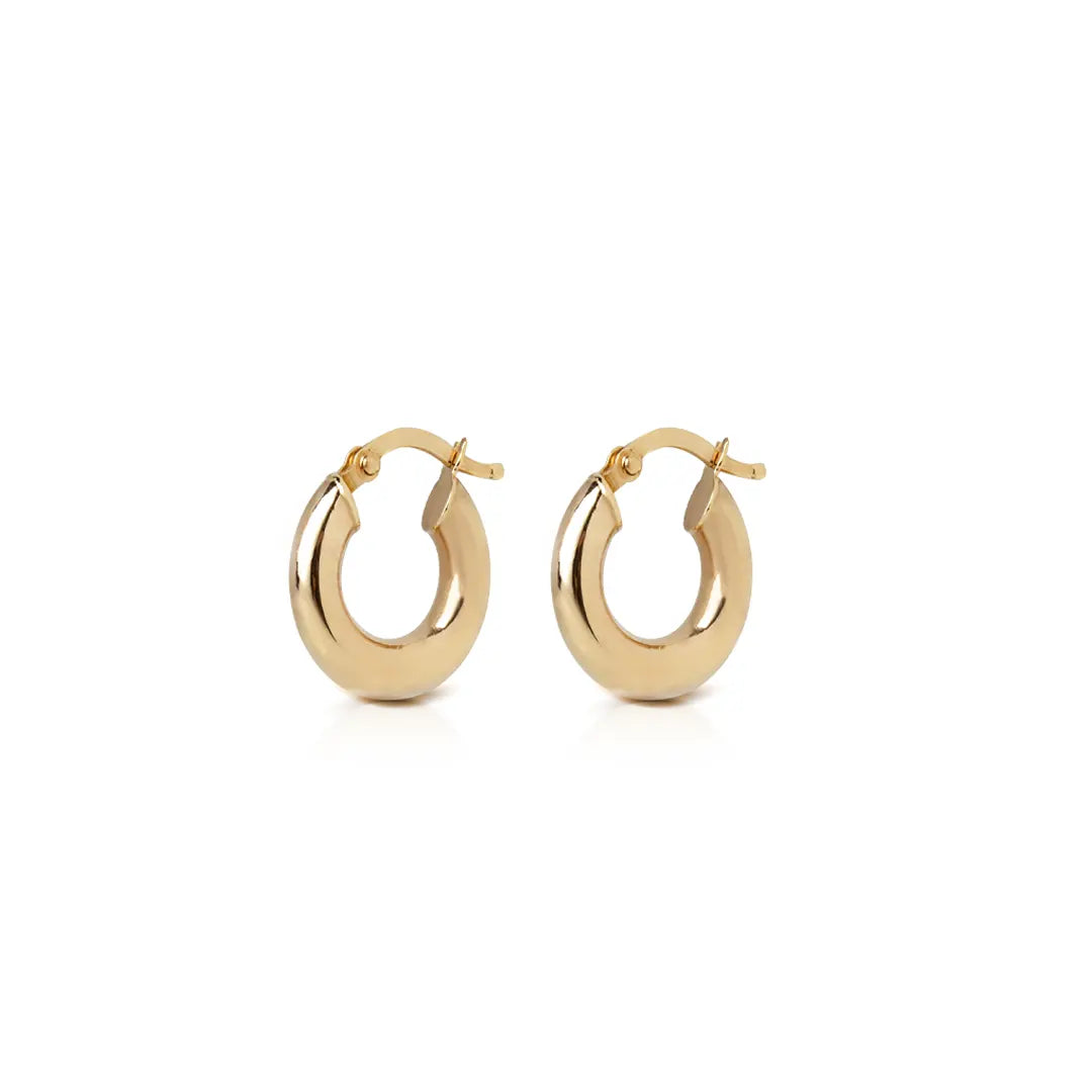 14K Gold small thick round hoops