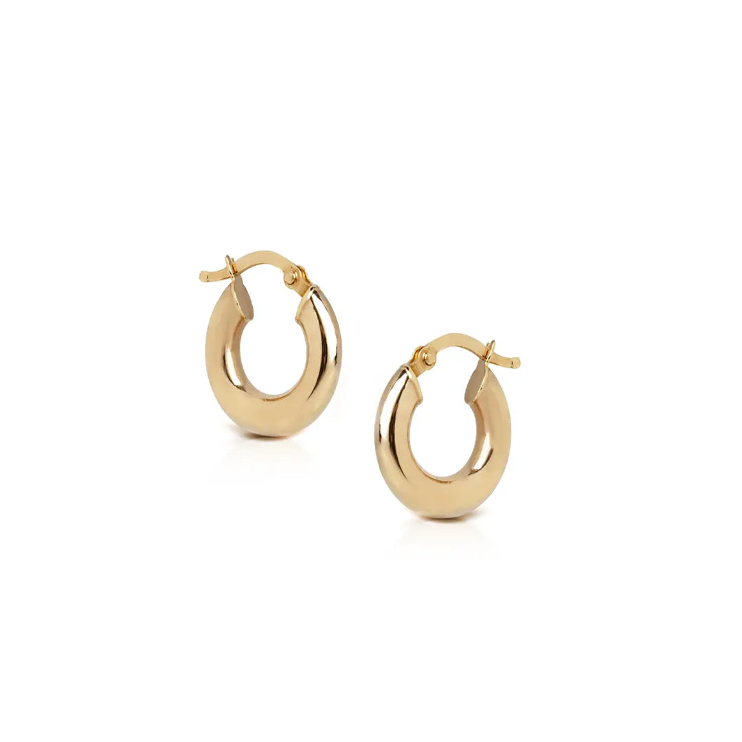 14K Gold small thick round hoops