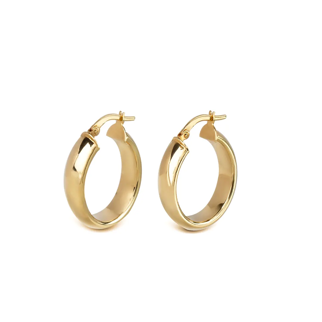 14K Gold thick round hoops