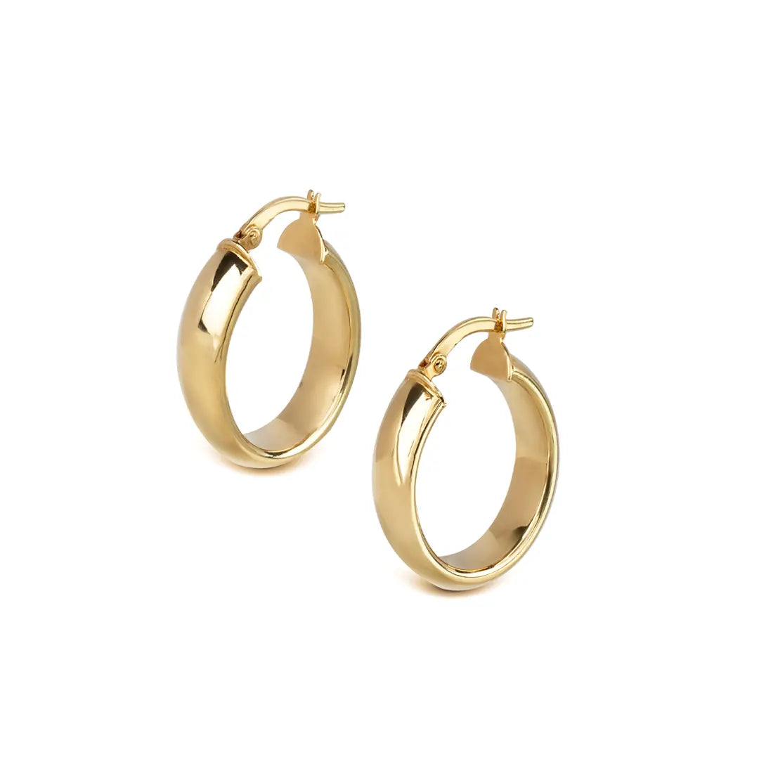 14K Gold thick round hoops