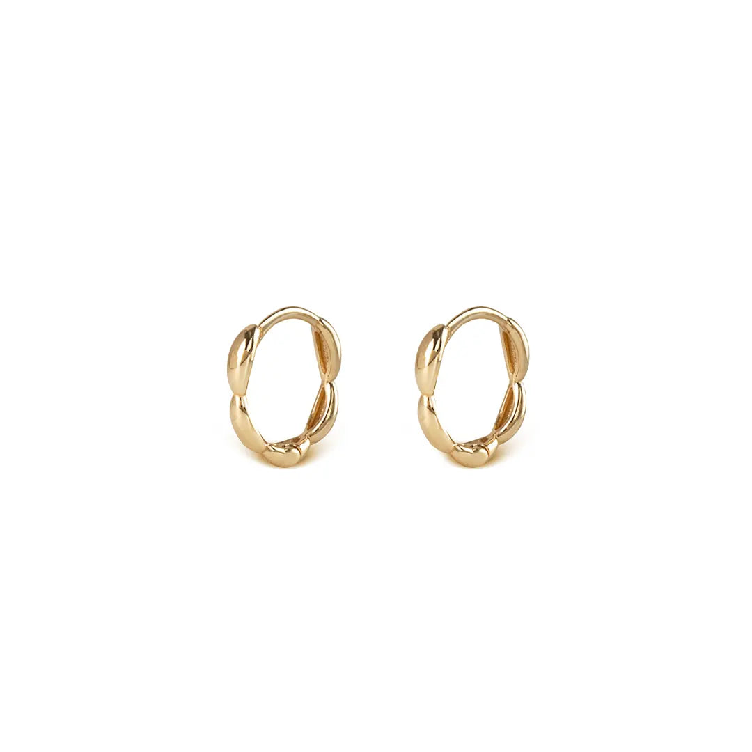 14K Gold small  round hoops with pattern