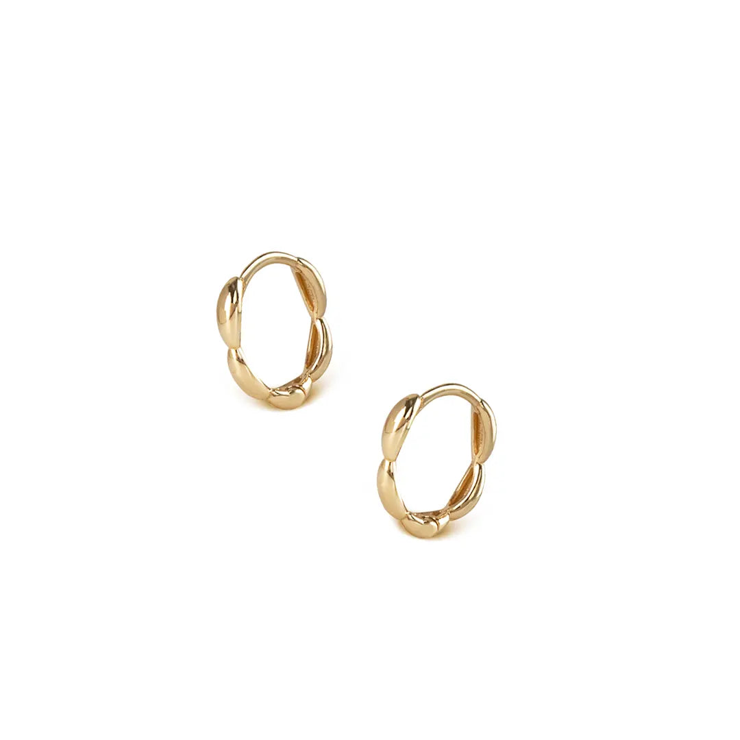 14K Gold small  round hoops with pattern