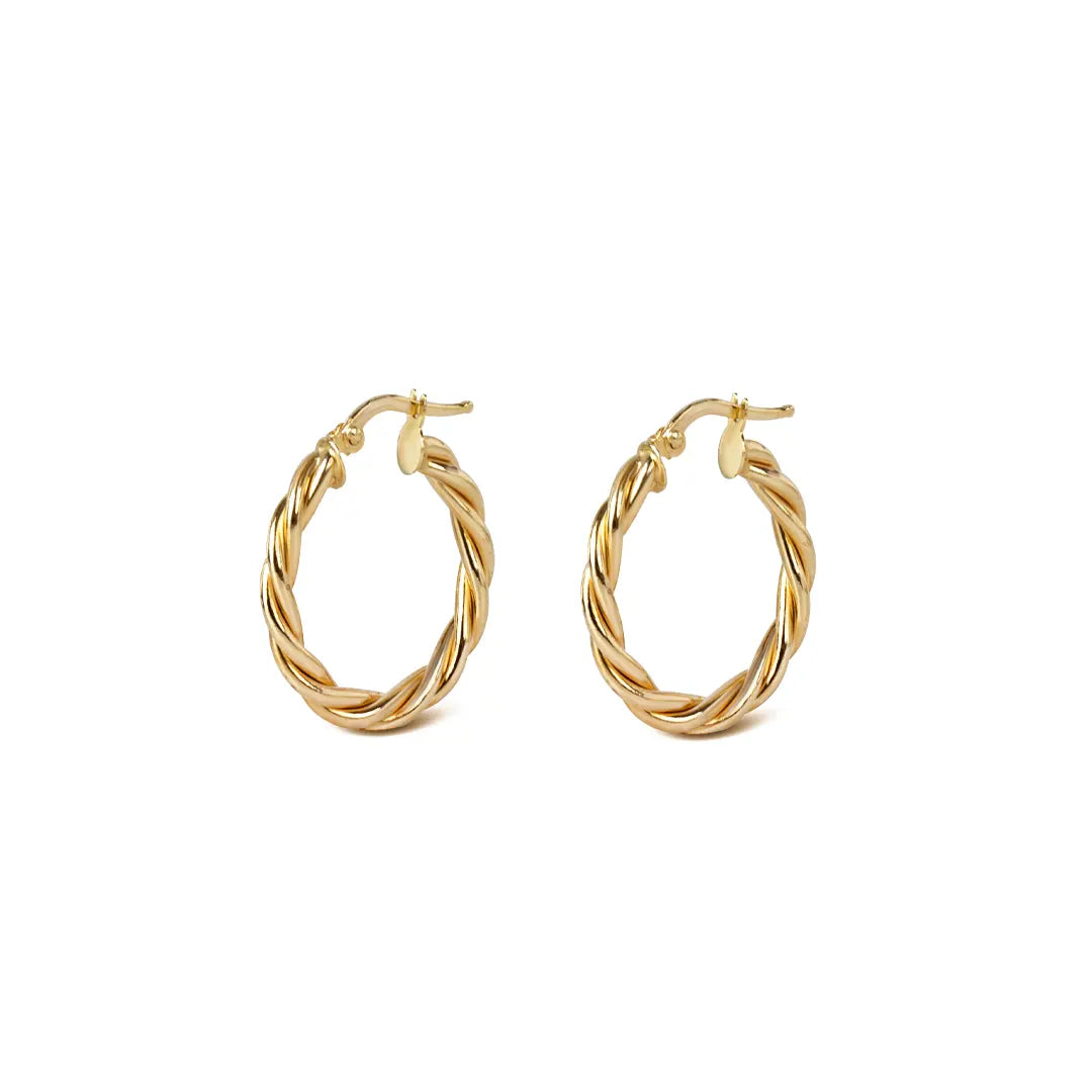 14K Gold small  round thick twisted hoops