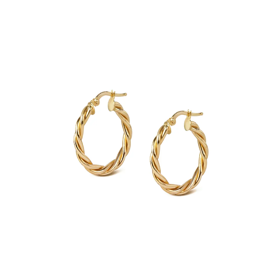 14K Gold small  round thick twisted hoops