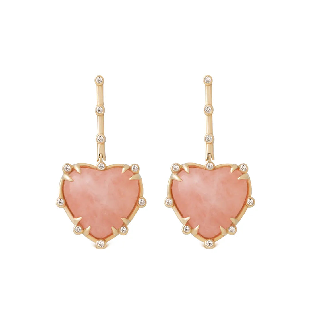 Heart Shaped Morganite 14K Gold hanging Earrings with Diamonds