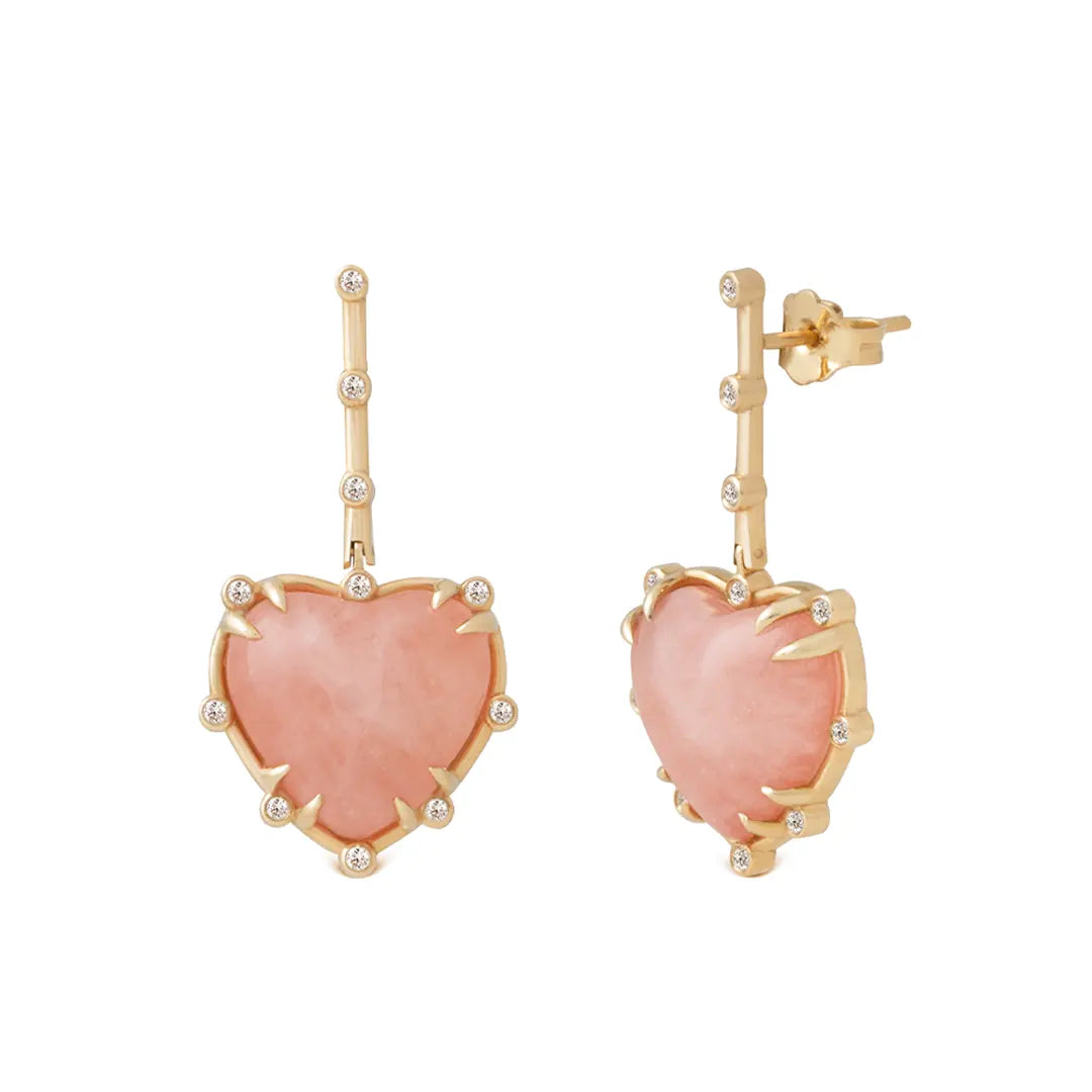 Heart Shaped Morganite 14K Gold hanging Earrings with Diamonds