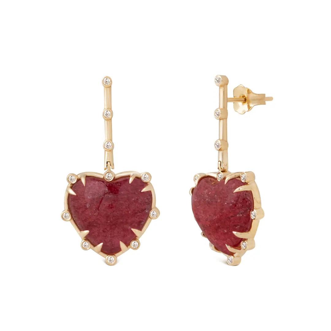 Heart Shaped Strawberry 14K Gold hanging Earrings with Diamonds