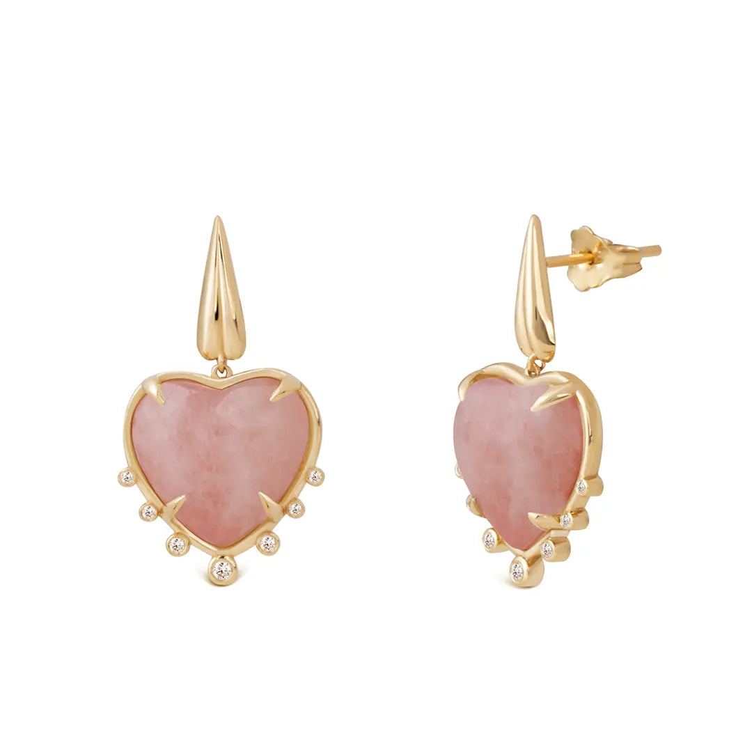 Heart Shaped Morganite 14K Gold Earrings with 7 Diamonds