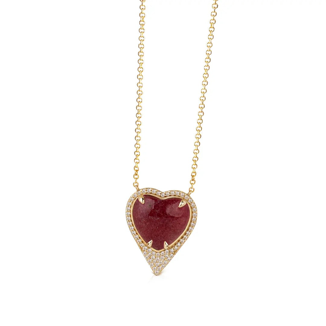 14K Gold Heart-shaped Strawberry Necklace with Brown Diamonds