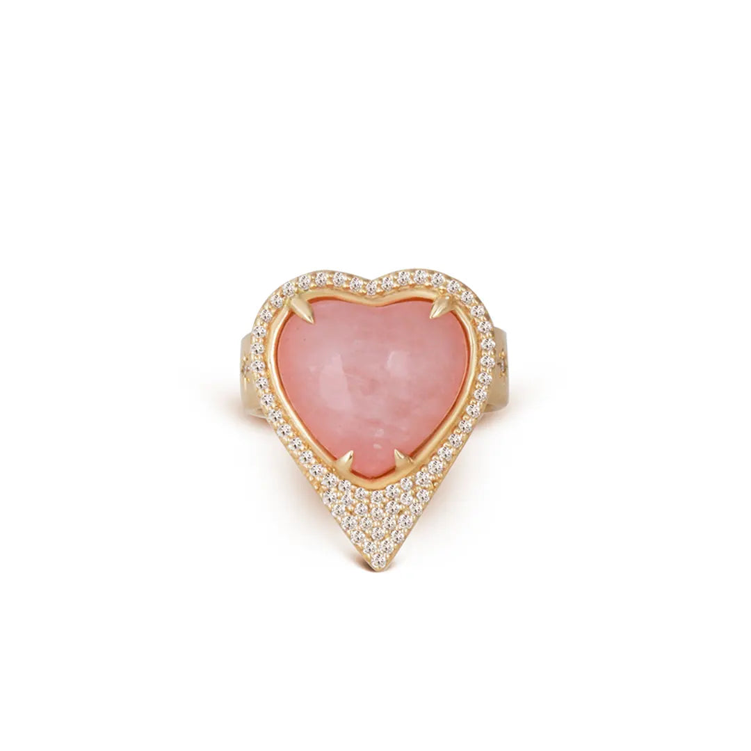 Morganite Heart Shaped, 14K Gold Thick Band Ring  surrounded by Brown Diamonds