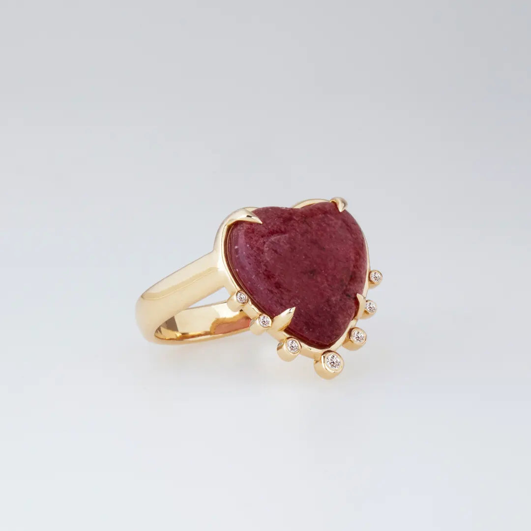 14K Gold Strawberry Heart Ring with Diamonds