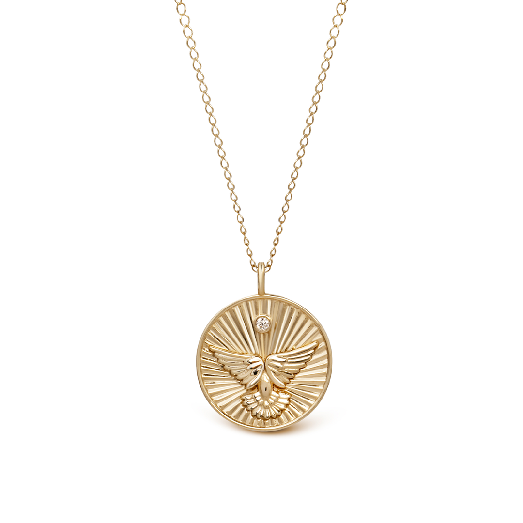 14K Gold "Wings" Talisman Pendant 2025 Disc Necklace