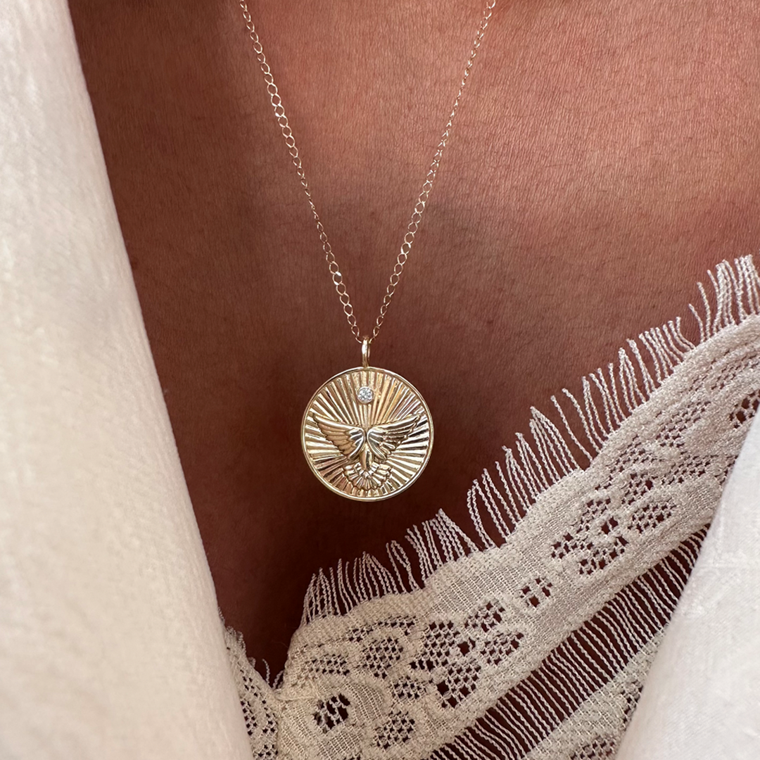 14K Gold "Wings" Talisman Pendant 2025 Disc Necklace