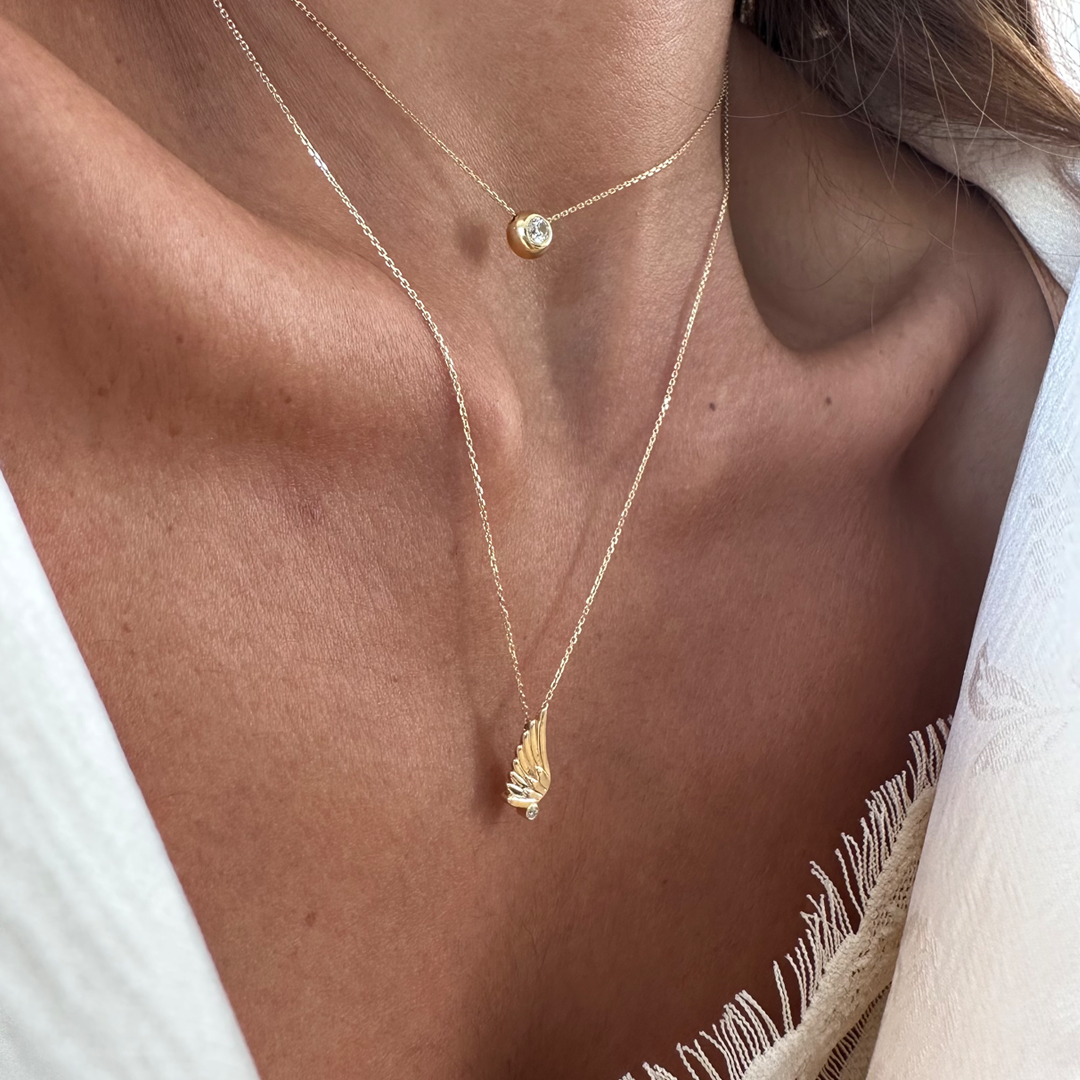 14K Gold "Wings" Talisman 2025 Tiny Necklace