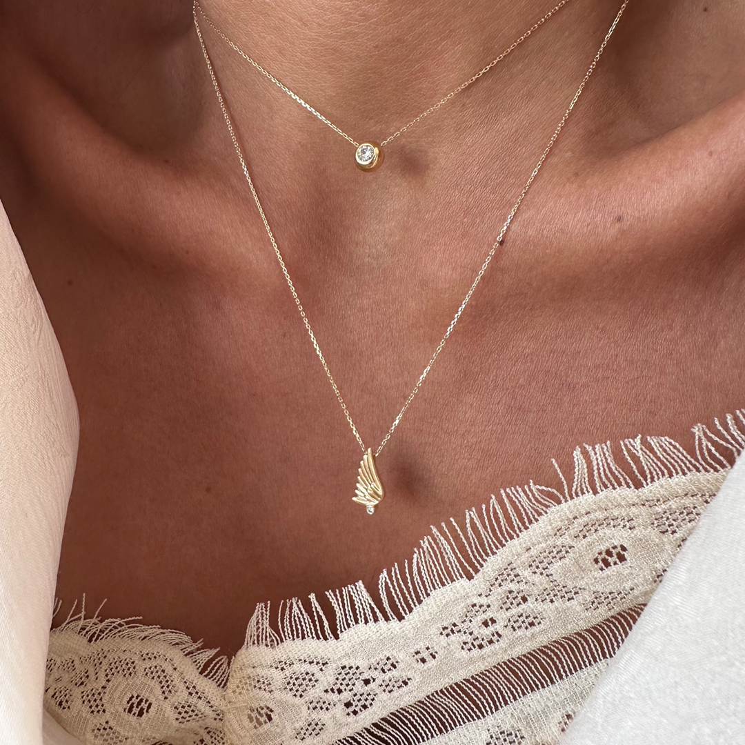 14K Gold "Wings" Talisman 2025 Tiny Necklace