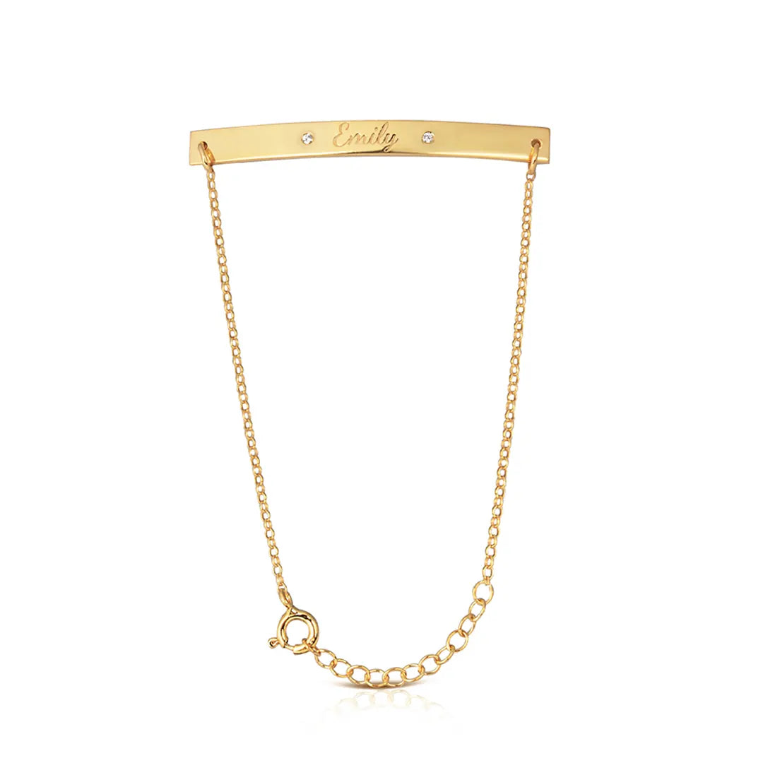 Gold thick bar personalised diamond bracelet
