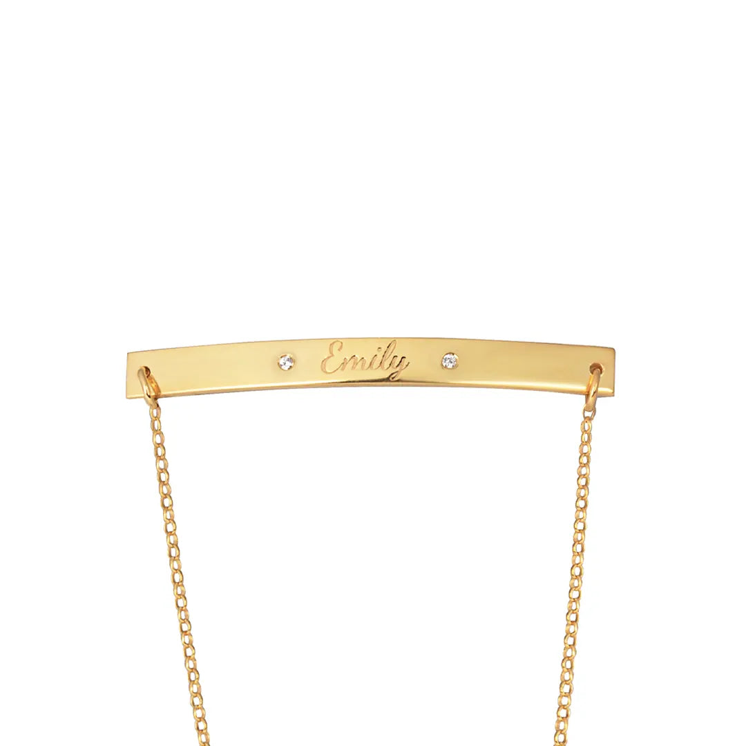 14K Gold Personalized Thick Bar Bracelet with Diamonds