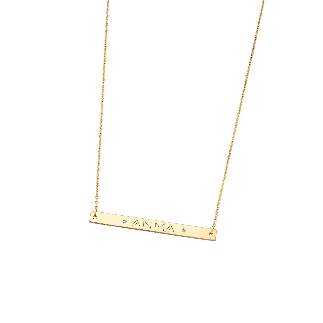 14K Gold Personalized Thick Bar Necklace with Diamonds