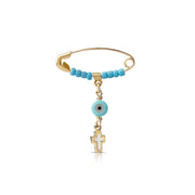 14K Gold Safety Pin Amulet Necklace, Turquoise