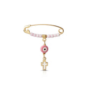 14K Gold Safety Pin Amulet Necklace, Pink