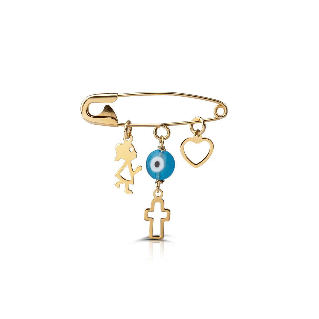 14K Gold Safety Pin Amulet Necklace, Girl