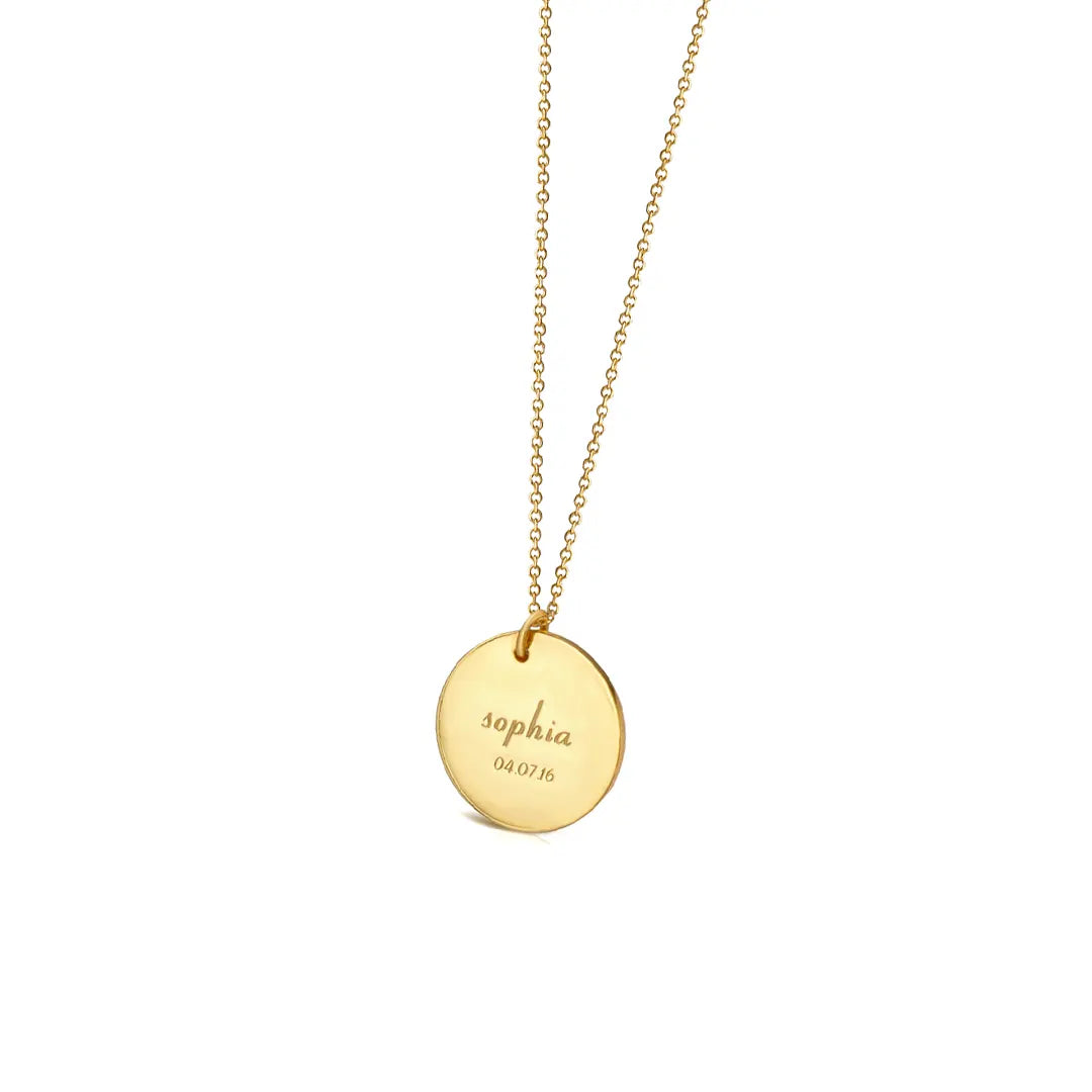 14K Gold Personalized Disc Necklace, Big Size