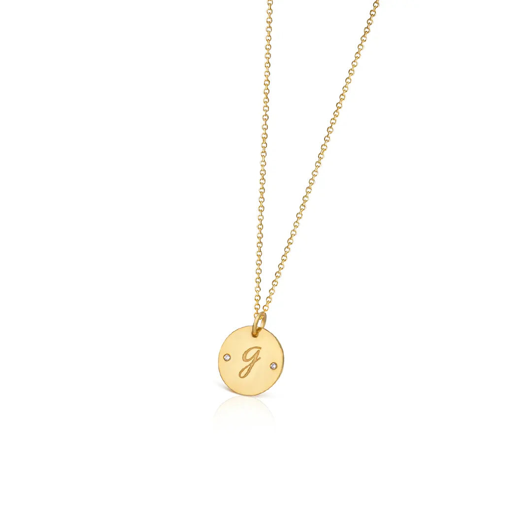 14K Gold Initial Disc Necklace, Small Size