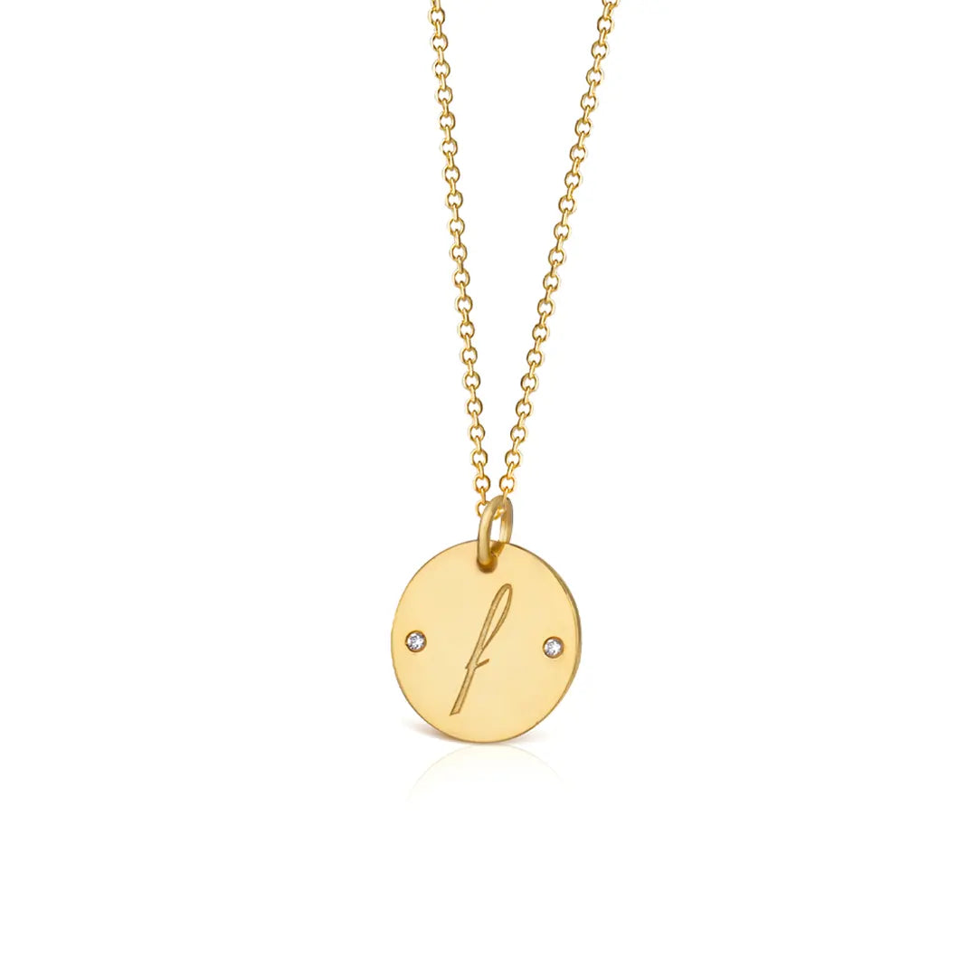 14K Gold Initial Disc Necklace, Small Size