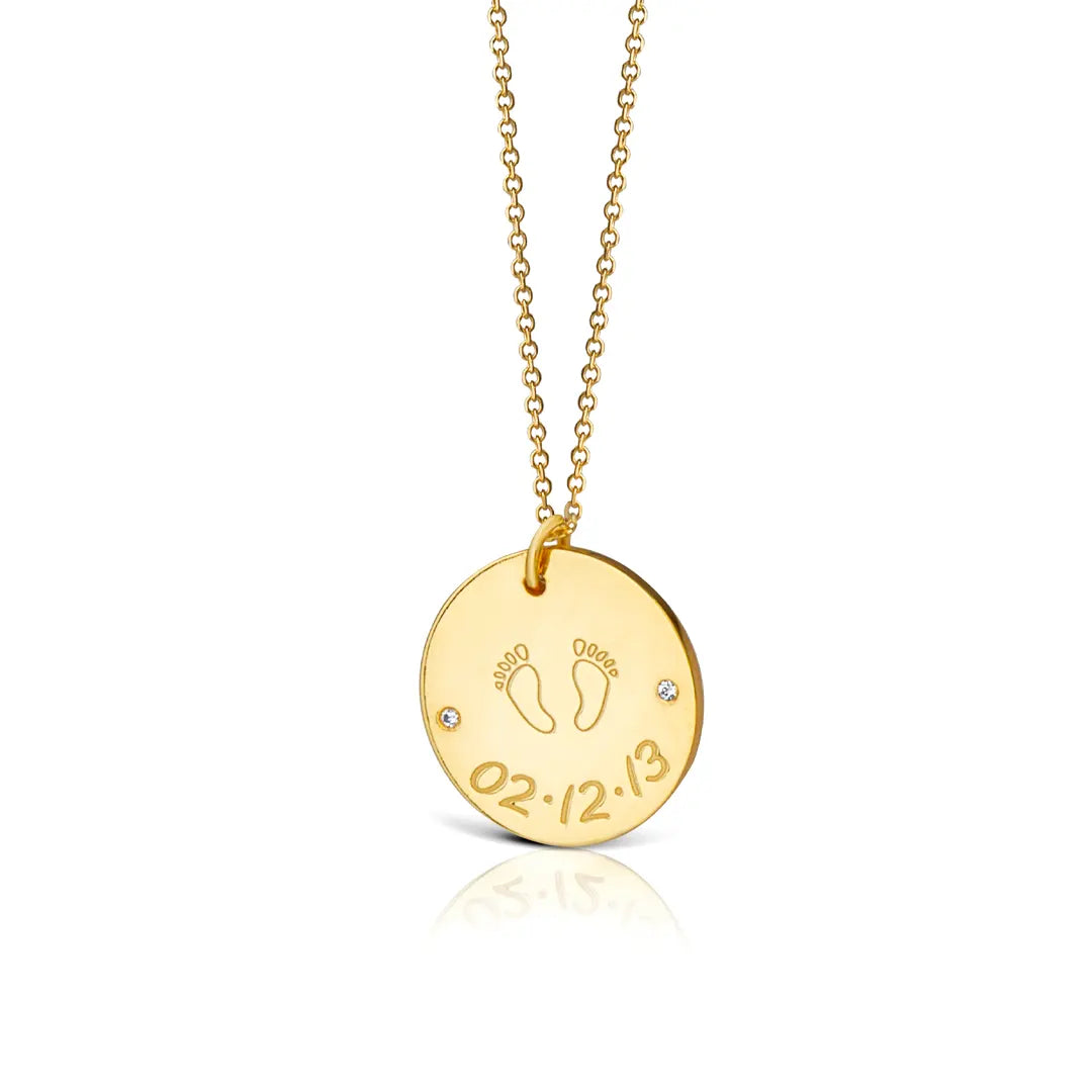 14K Gold Footsteps Disc Necklace with Diamonds