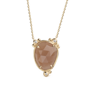 14K Gold Oval Moonstone Necklace with 3 Diamonds