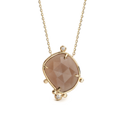 14K Gold Irregular Moonstone Necklace with 2 Diamonds