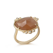 14K Gold Irregular Moonstone Ring with 5 Diamonds