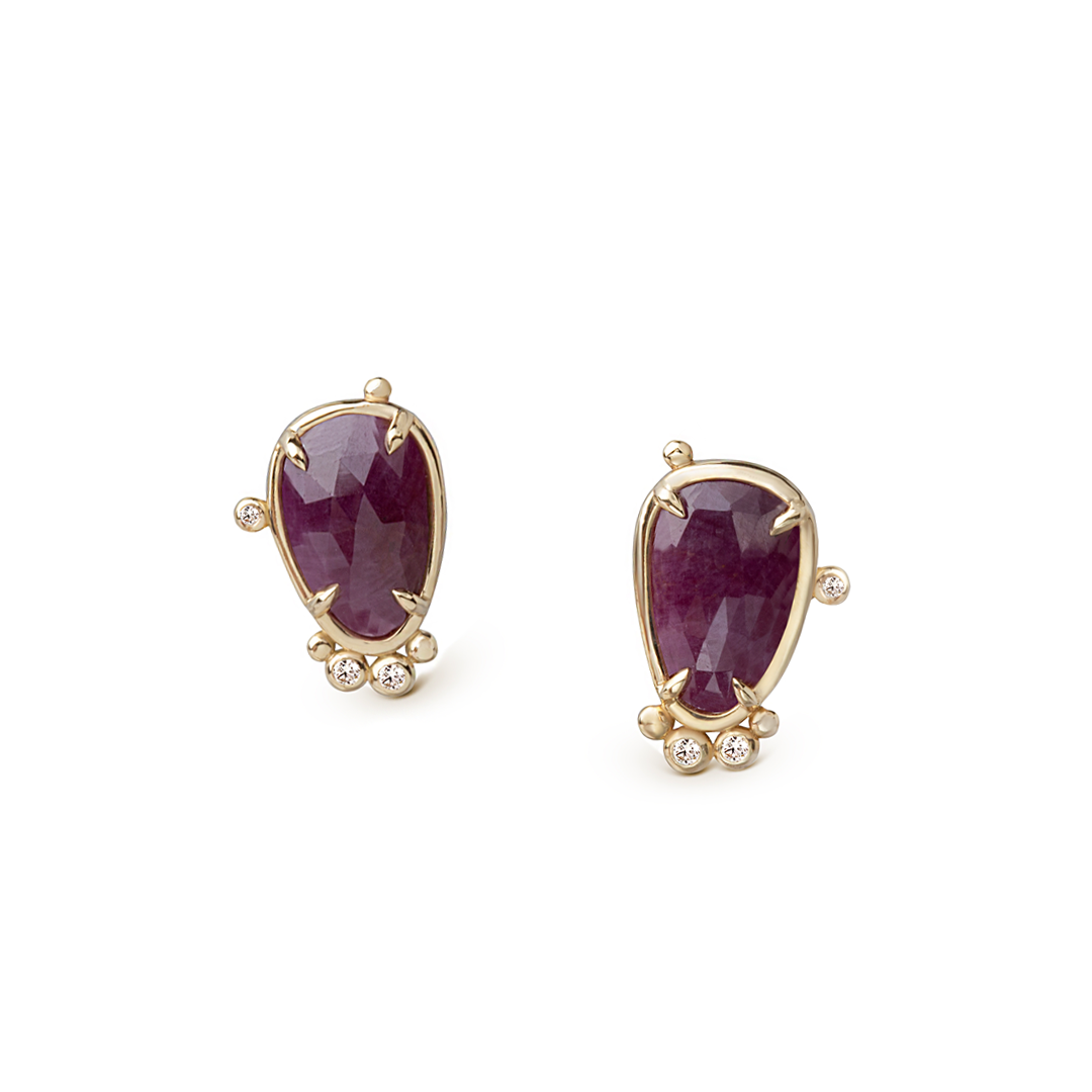 14K Gold Pear Ruby Earrings with Diamonds