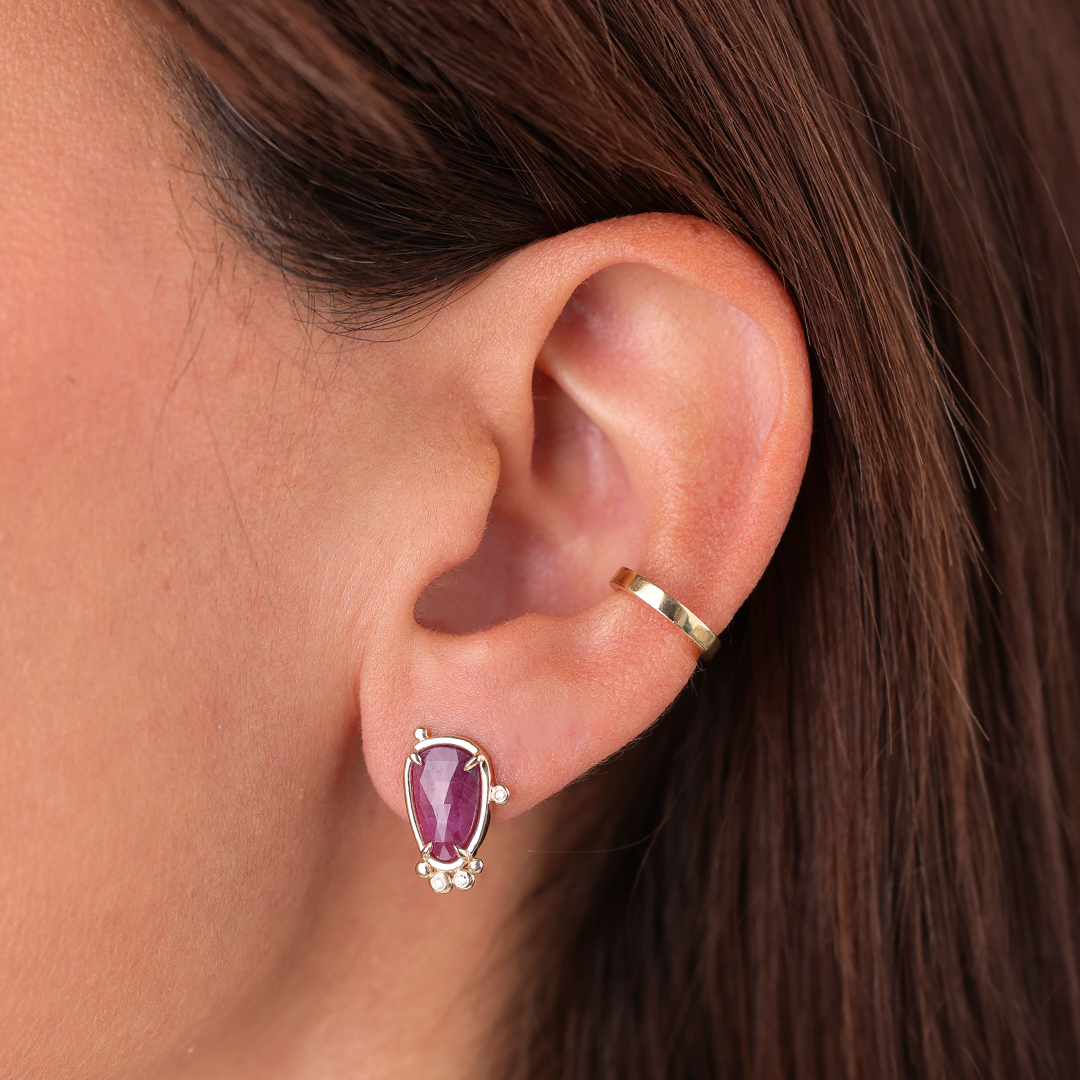 14K Gold Pear Ruby Earrings with Diamonds