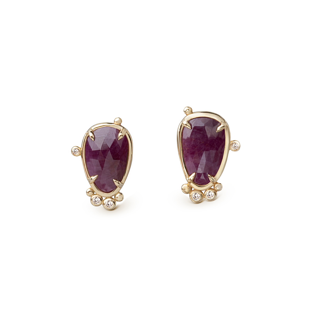14K Gold Pear Ruby Earrings with Diamonds