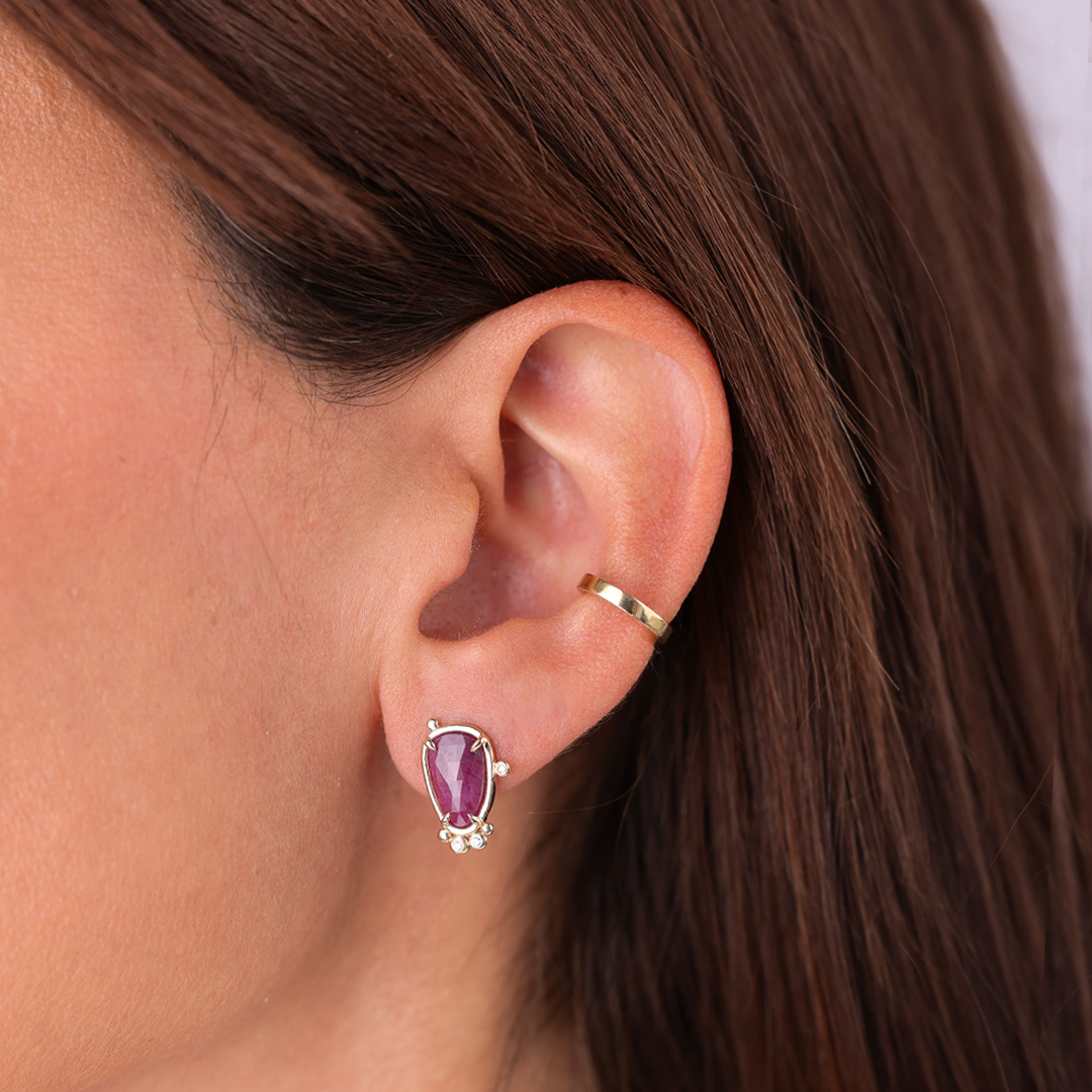 14K Gold Pear Ruby Earrings with Diamonds