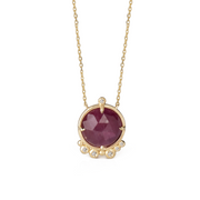 14K Gold Round Ruby Necklace  with 6 diamonds